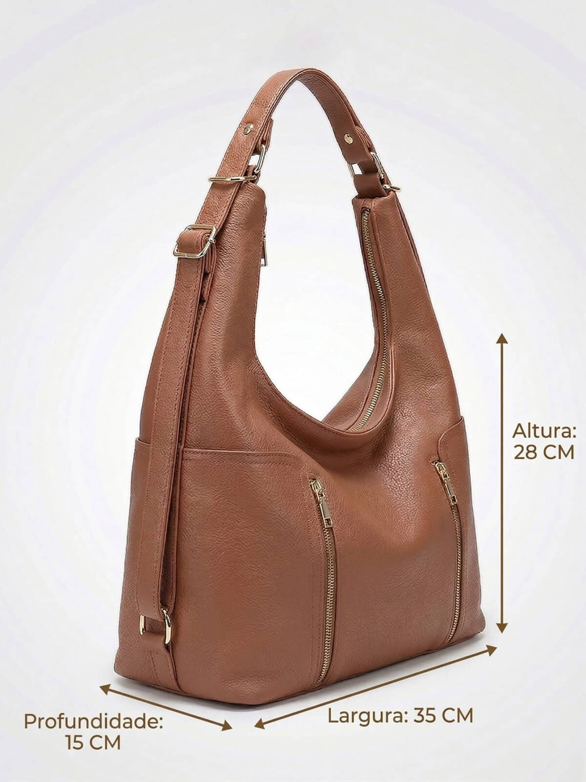 Bolsa De Ombro Hobo Minimalista Slouchy Zíper Duplo - Imagem 7