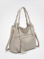 Bolsa De Ombro Hobo Minimalista Texturizada Com Alça Trançada E Tassel Elegante - Imagem 3