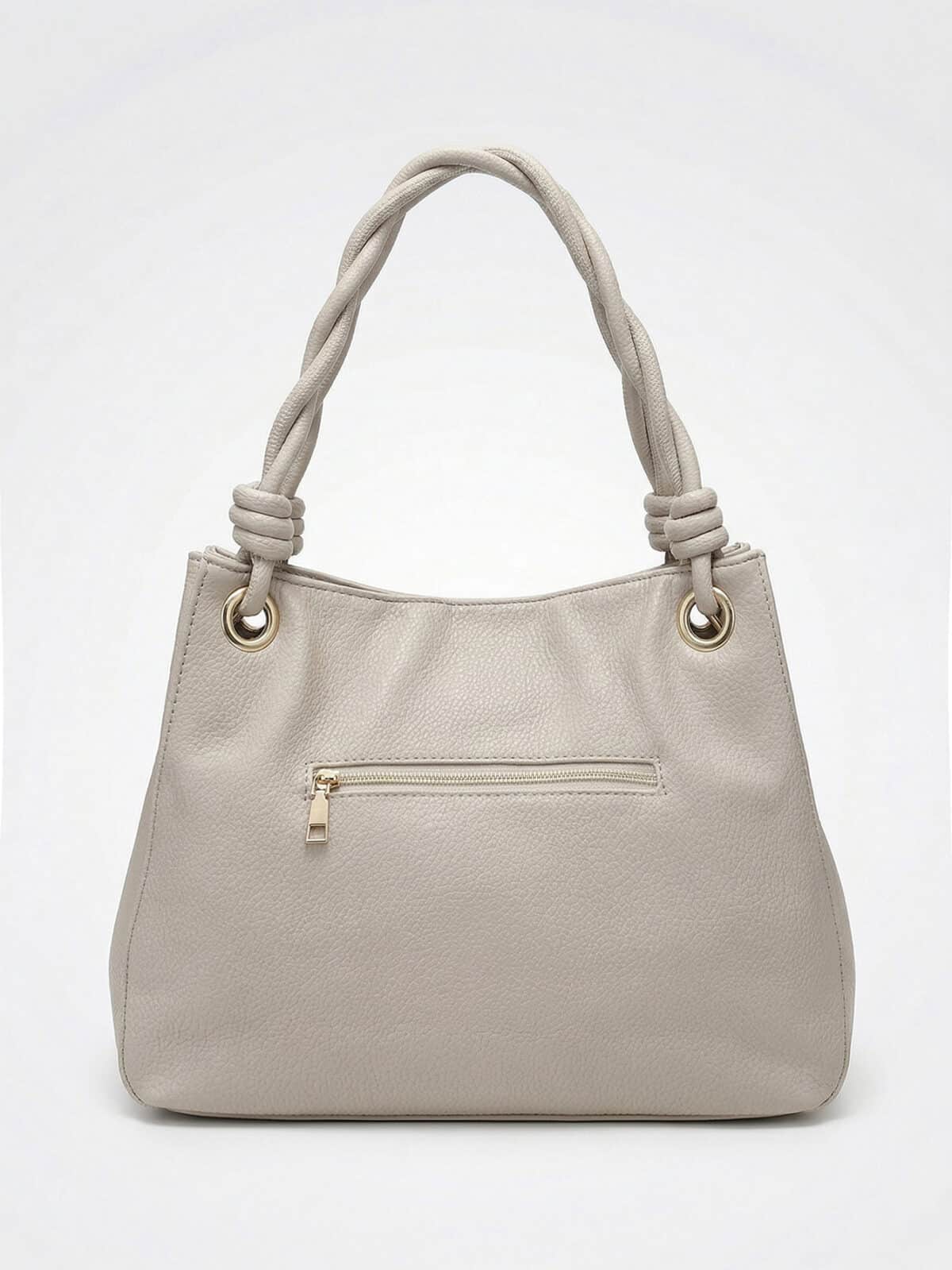 Bolsa De Ombro Hobo Minimalista Texturizada Com Alça Trançada E Tassel Elegante - Imagem 4
