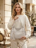 Bolsa De Ombro Hobo Minimalista Texturizada Com Alça Trançada E Tassel Elegante - Imagem 5