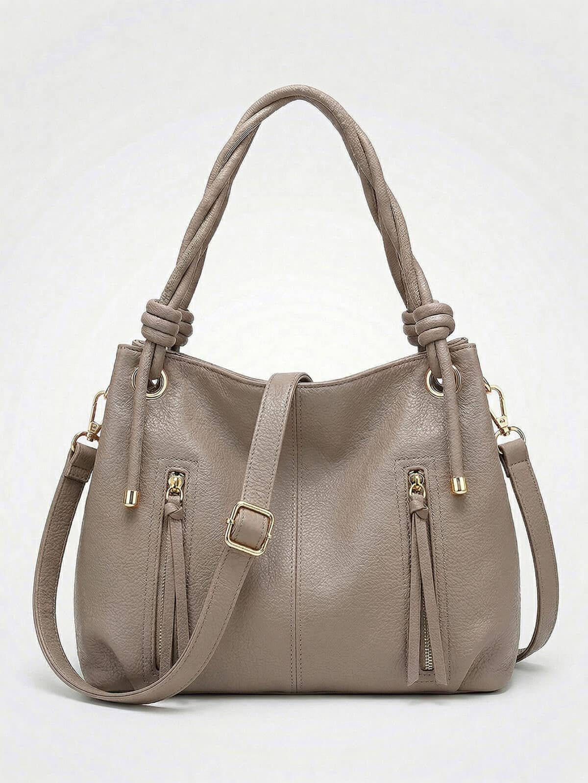 Bolsa De Ombro Hobo Minimalista Slouchy Com Zíper Duplo Frontal E Alça Transversal - Imagem 2