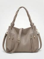 Bolsa De Ombro Hobo Minimalista Slouchy Com Zíper Duplo Frontal E Alça Transversal - Imagem 2