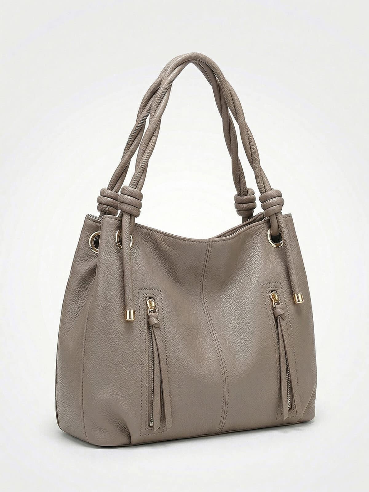 Bolsa De Ombro Hobo Minimalista Slouchy Com Zíper Duplo Frontal E Alça Transversal - Imagem 4