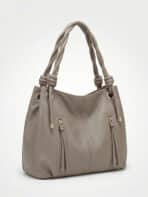 Bolsa De Ombro Hobo Minimalista Slouchy Com Zíper Duplo Frontal E Alça Transversal - Imagem 4