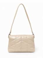 Bolsa Feminina Acolchoada Puffer De Luxo Ombro Baguete Com Corrente De Cristais - Imagem 3