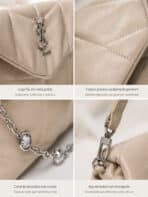 Bolsa Feminina Acolchoada Puffer De Luxo Ombro Baguete Com Corrente De Cristais - Imagem 4
