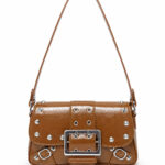 Bolsa Feminina De Ombro Baguete Vintage Com Rebites E Fivela Grande Luxo