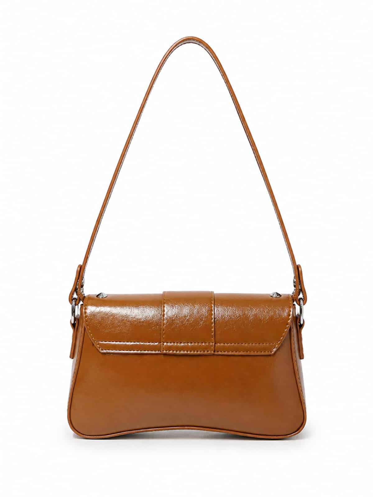 Bolsa Feminina De Ombro Baguete Vintage Com Rebites E Fivela Grande Luxo - Imagem 3