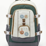 Mochila De Costas Colorblock Estilo Preppy Grande Capacidade Com Distintivos Fofos