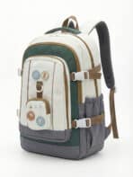 Mochila De Costas Colorblock Estilo Preppy Grande Capacidade Com Distintivos Fofos - Imagem 2