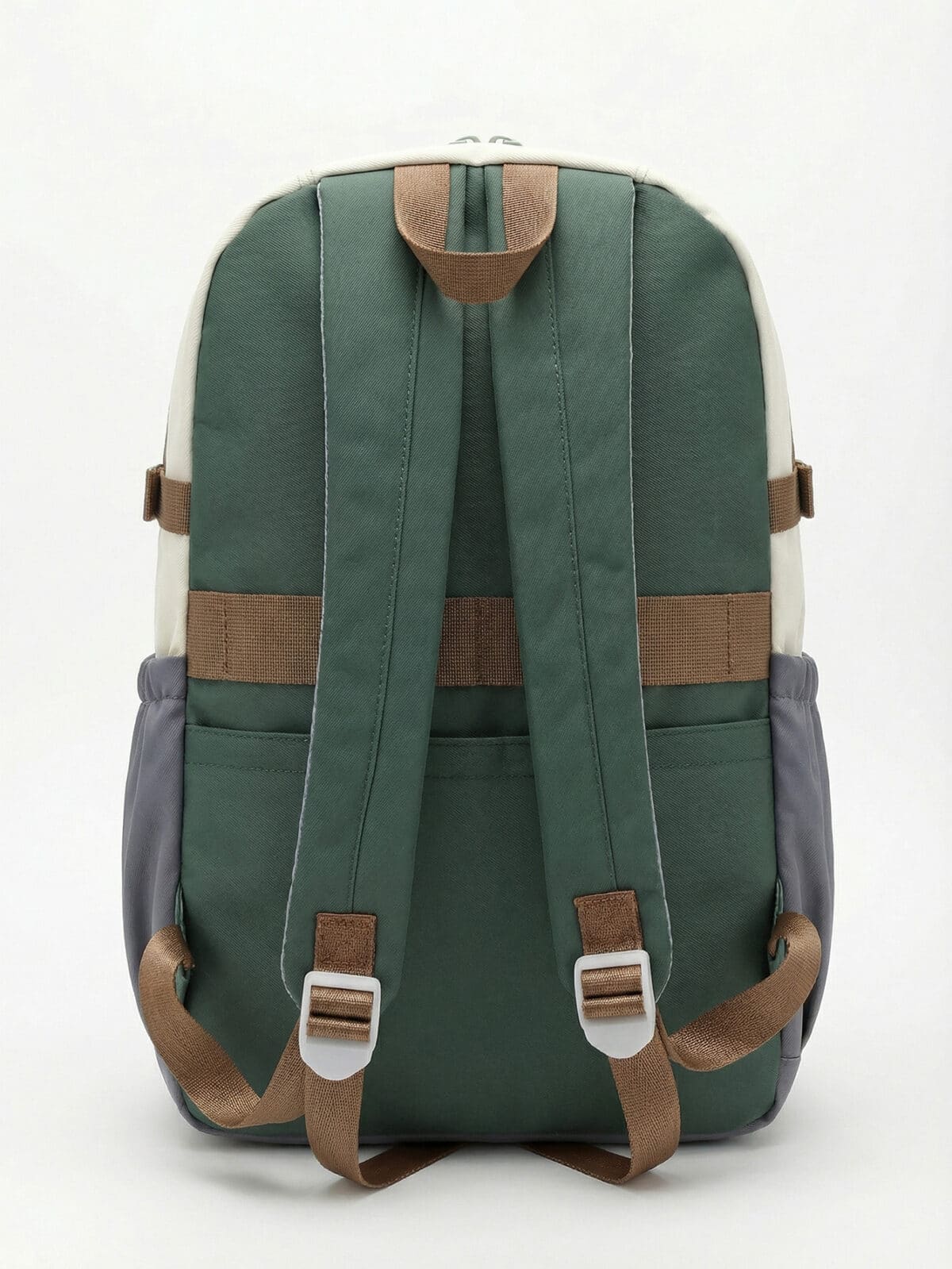 Mochila De Costas Colorblock Estilo Preppy Grande Capacidade Com Distintivos Fofos - Imagem 3
