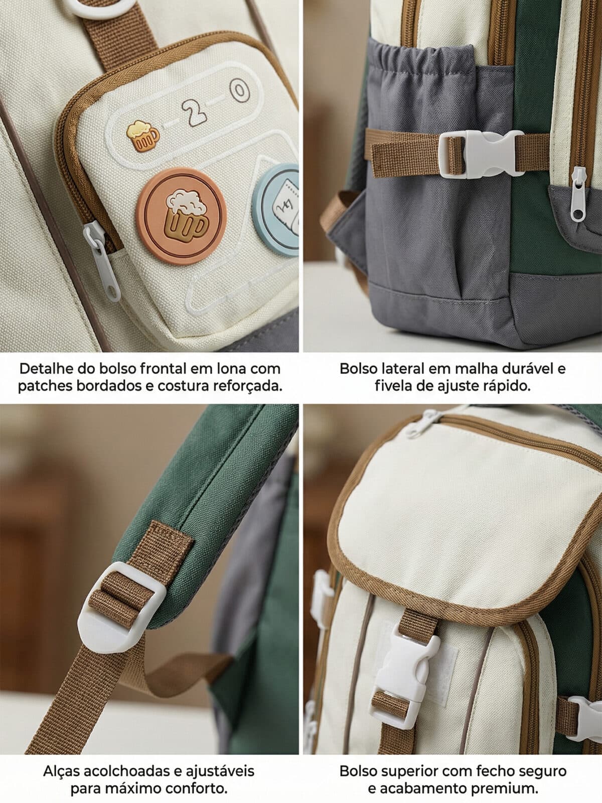 Mochila De Costas Colorblock Estilo Preppy Grande Capacidade Com Distintivos Fofos - Imagem 4