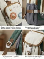 Mochila De Costas Colorblock Estilo Preppy Grande Capacidade Com Distintivos Fofos - Imagem 4