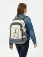 Mochila De Costas Colorblock Estilo Preppy Grande Capacidade Com Distintivos Fofos - Imagem 6