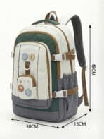 Mochila De Costas Colorblock Estilo Preppy Grande Capacidade Com Distintivos Fofos - Imagem 7