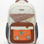 Mochila Colorblock Tons Terrosos Grande Capacidade Estilo Preppy Com Distintivos