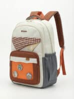 Mochila Colorblock Tons Terrosos Grande Capacidade Estilo Preppy Com Distintivos - Imagem 2
