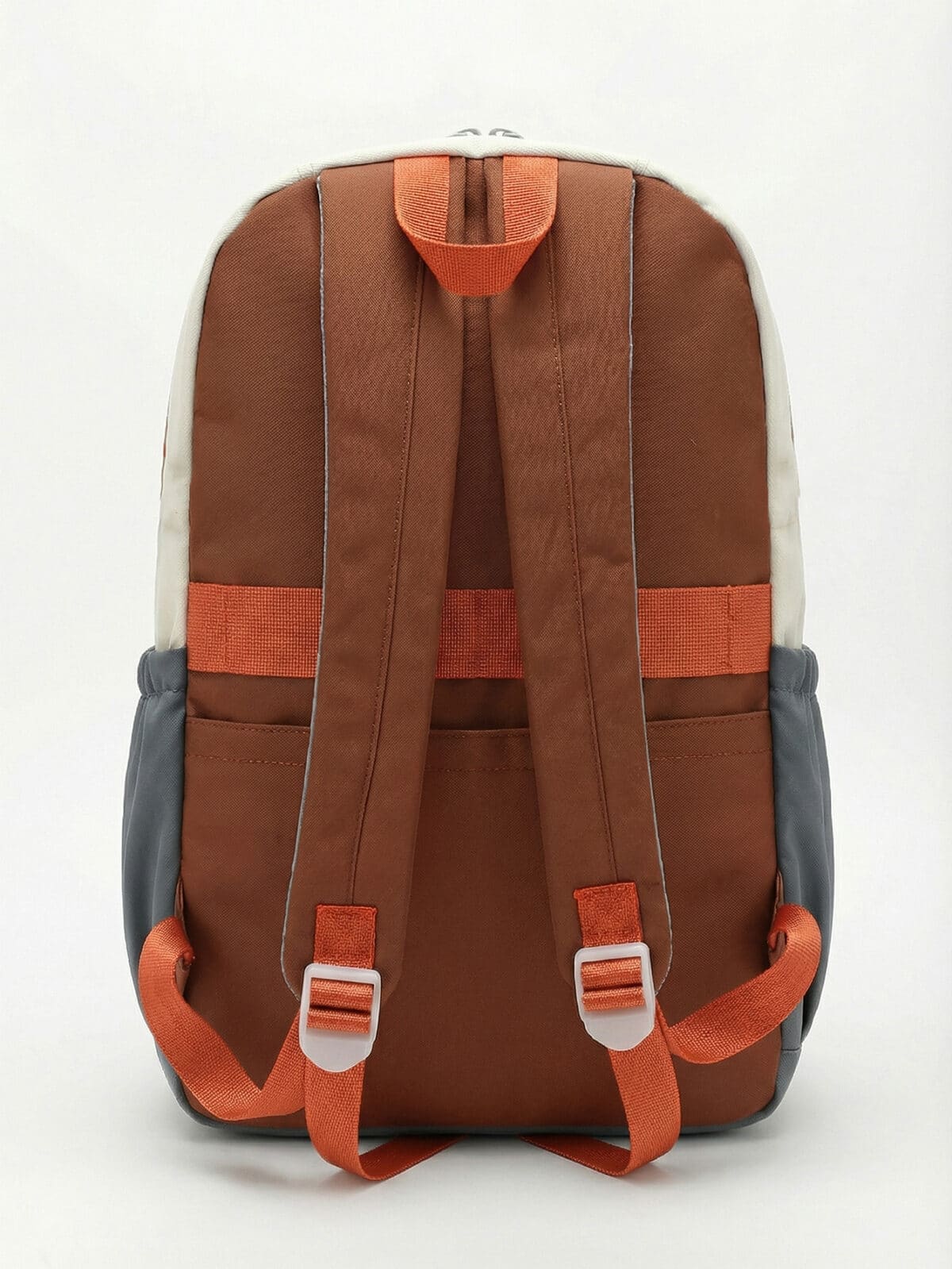 Mochila Colorblock Tons Terrosos Grande Capacidade Estilo Preppy Com Distintivos - Imagem 3