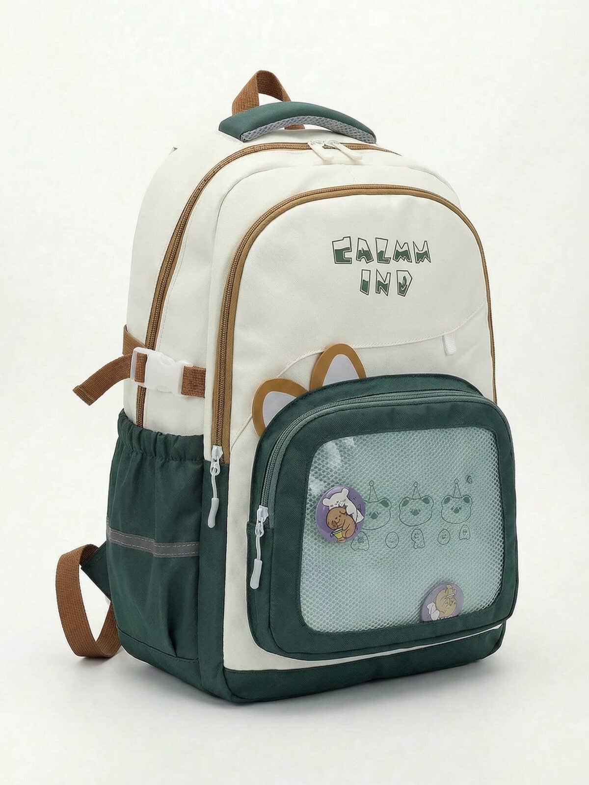 Mochila Ita Bag Soft Girl Urso Fofa Orelhinhas Colorblock Escolar Faculdade Viagem - Imagem 2