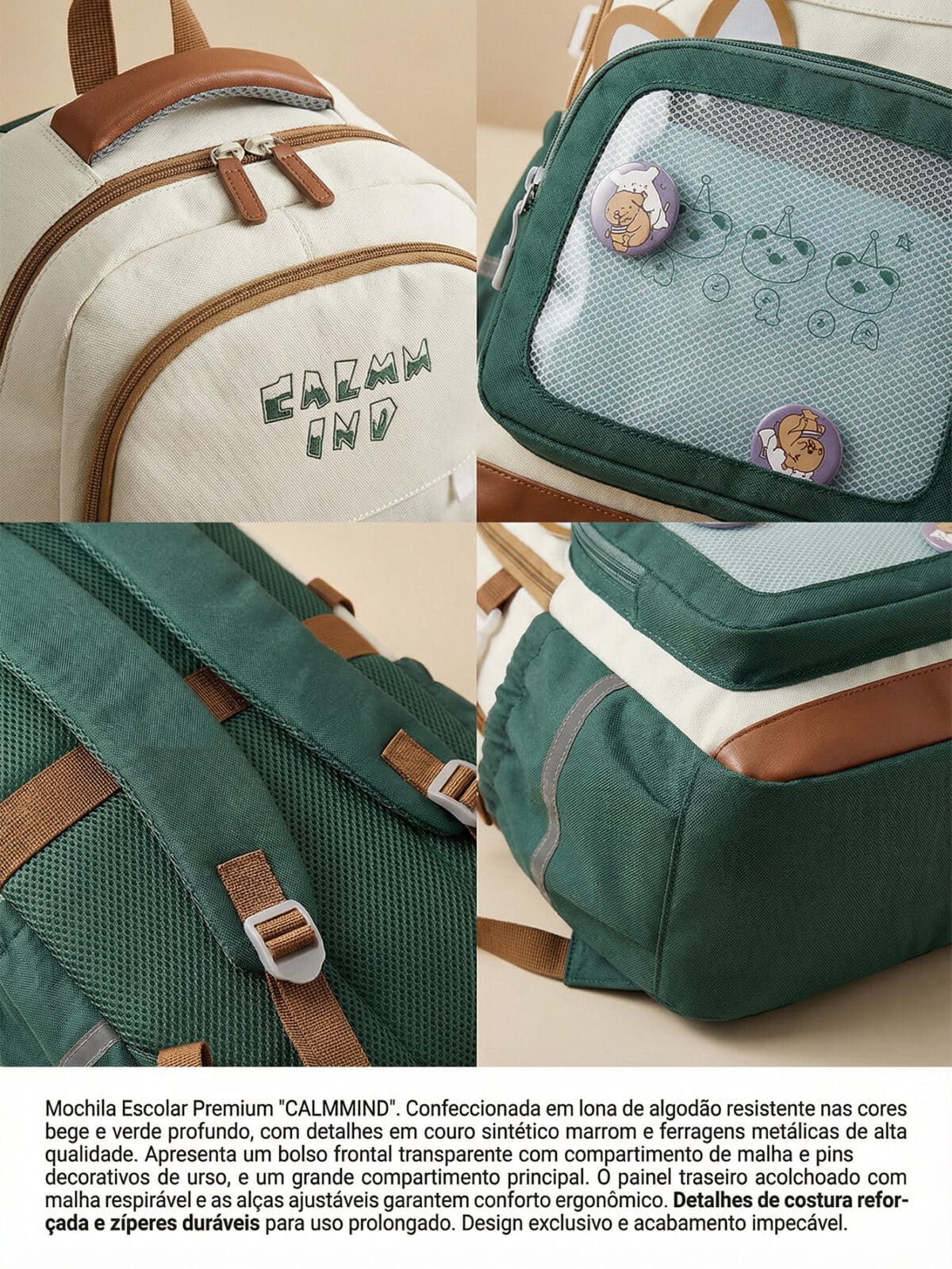 Mochila Ita Bag Soft Girl Urso Fofa Orelhinhas Colorblock Escolar Faculdade Viagem - Imagem 5