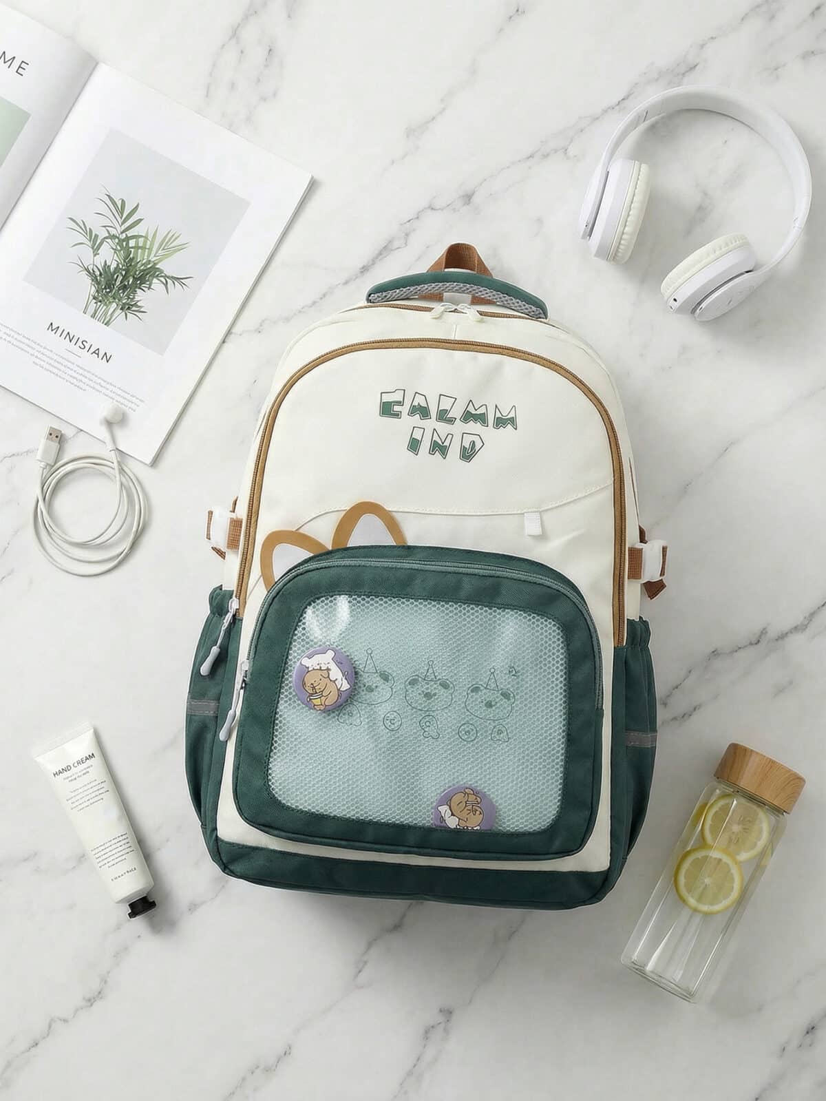 Mochila Ita Bag Soft Girl Urso Fofa Orelhinhas Colorblock Escolar Faculdade Viagem - Imagem 6
