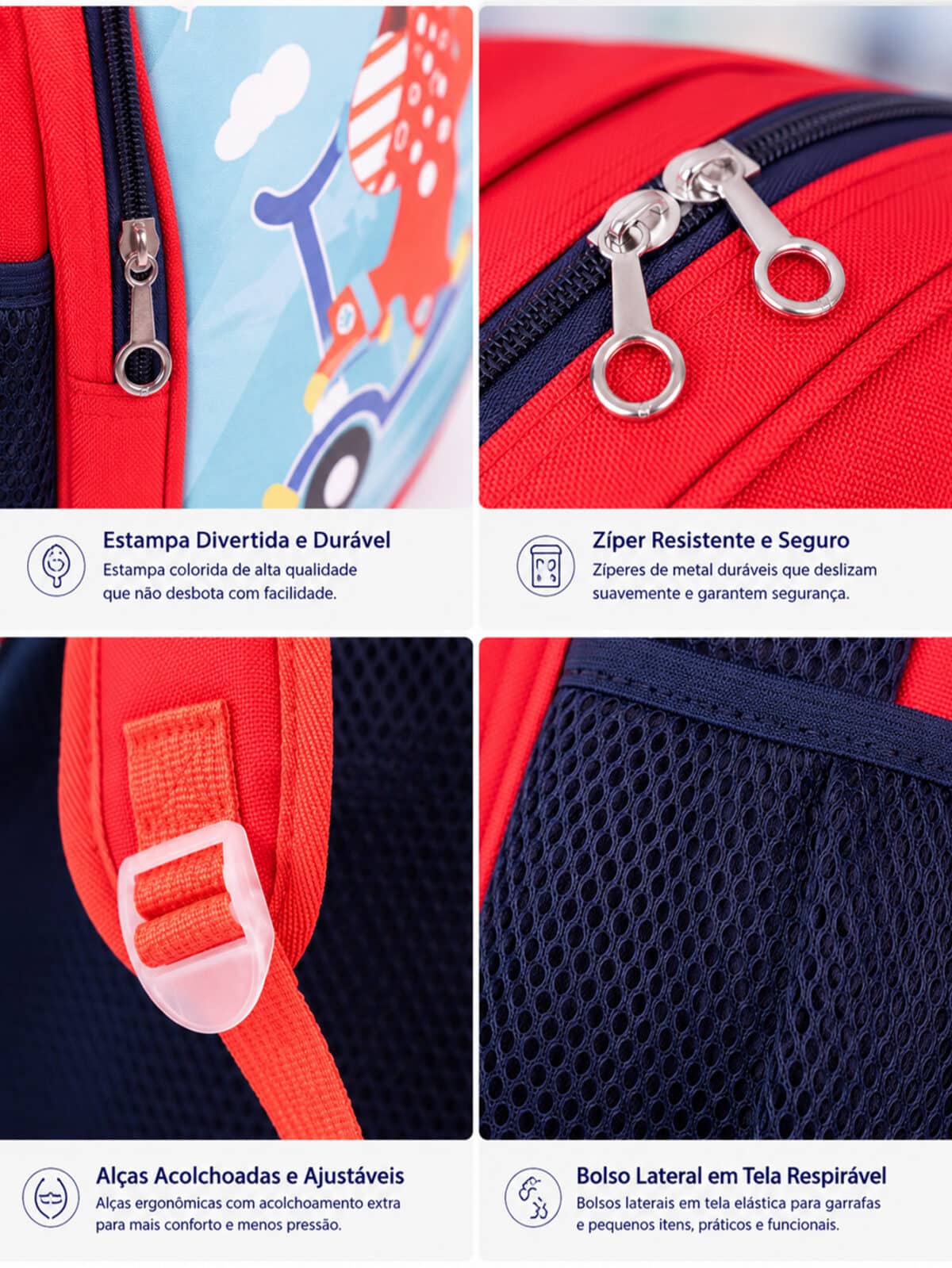 Mochila Infantil Relevo Escolar Creche Pré-Escola Menino Resistente TAM P REF 275 - Imagem 6