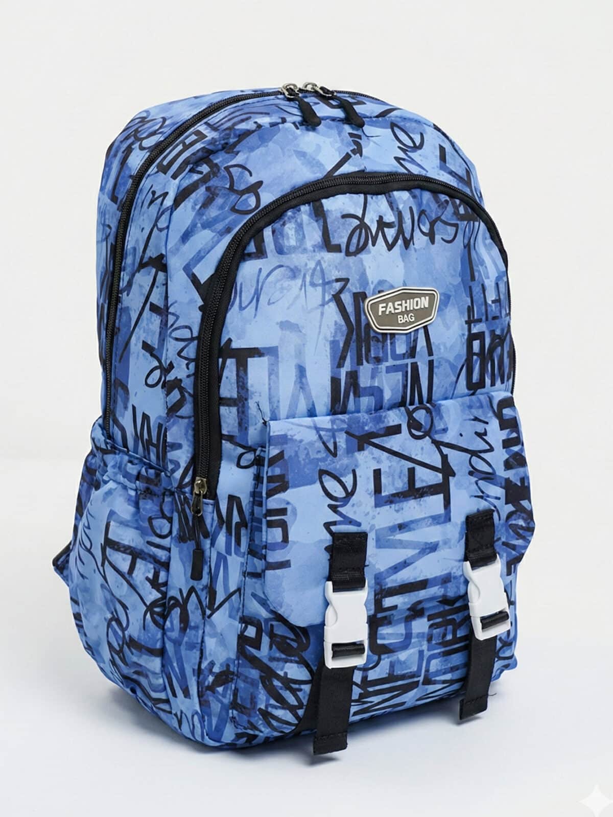 Mochila De Costas Streetwear Graffiti Lettering Grande Capacidade Com Fivelas E Faixa Reflexiva - Imagem 2