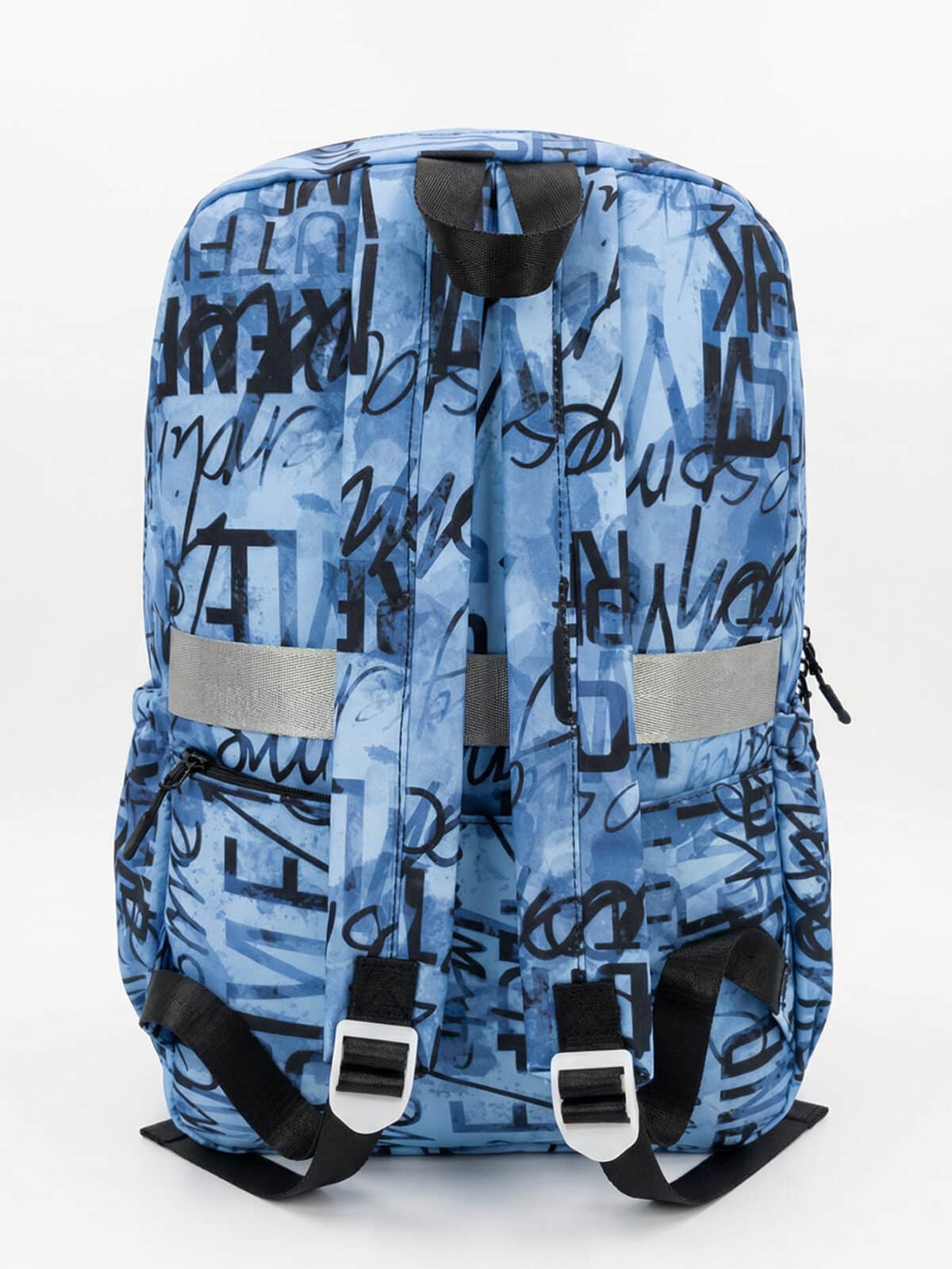 Mochila De Costas Streetwear Graffiti Lettering Grande Capacidade Com Fivelas E Faixa Reflexiva - Imagem 3