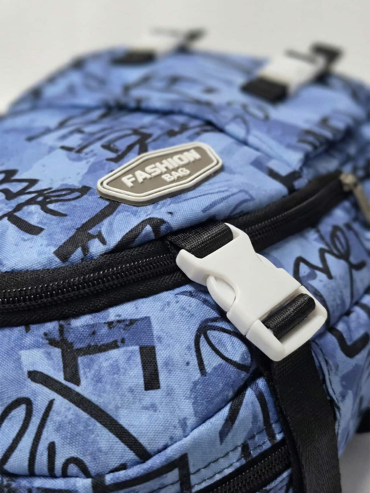 Mochila De Costas Streetwear Graffiti Lettering Grande Capacidade Com Fivelas E Faixa Reflexiva - Imagem 5