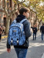 Mochila De Costas Streetwear Graffiti Lettering Grande Capacidade Com Fivelas E Faixa Reflexiva - Imagem 6