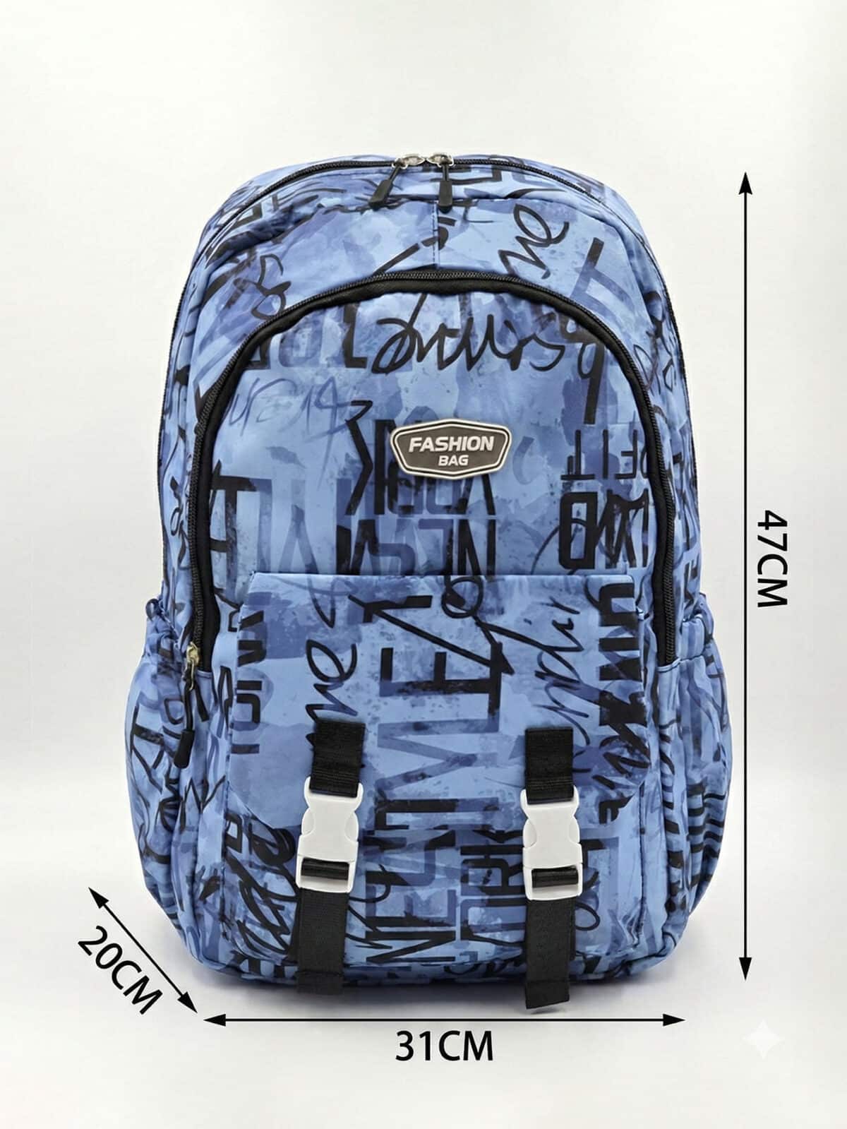 Mochila De Costas Streetwear Graffiti Lettering Grande Capacidade Com Fivelas E Faixa Reflexiva - Imagem 8