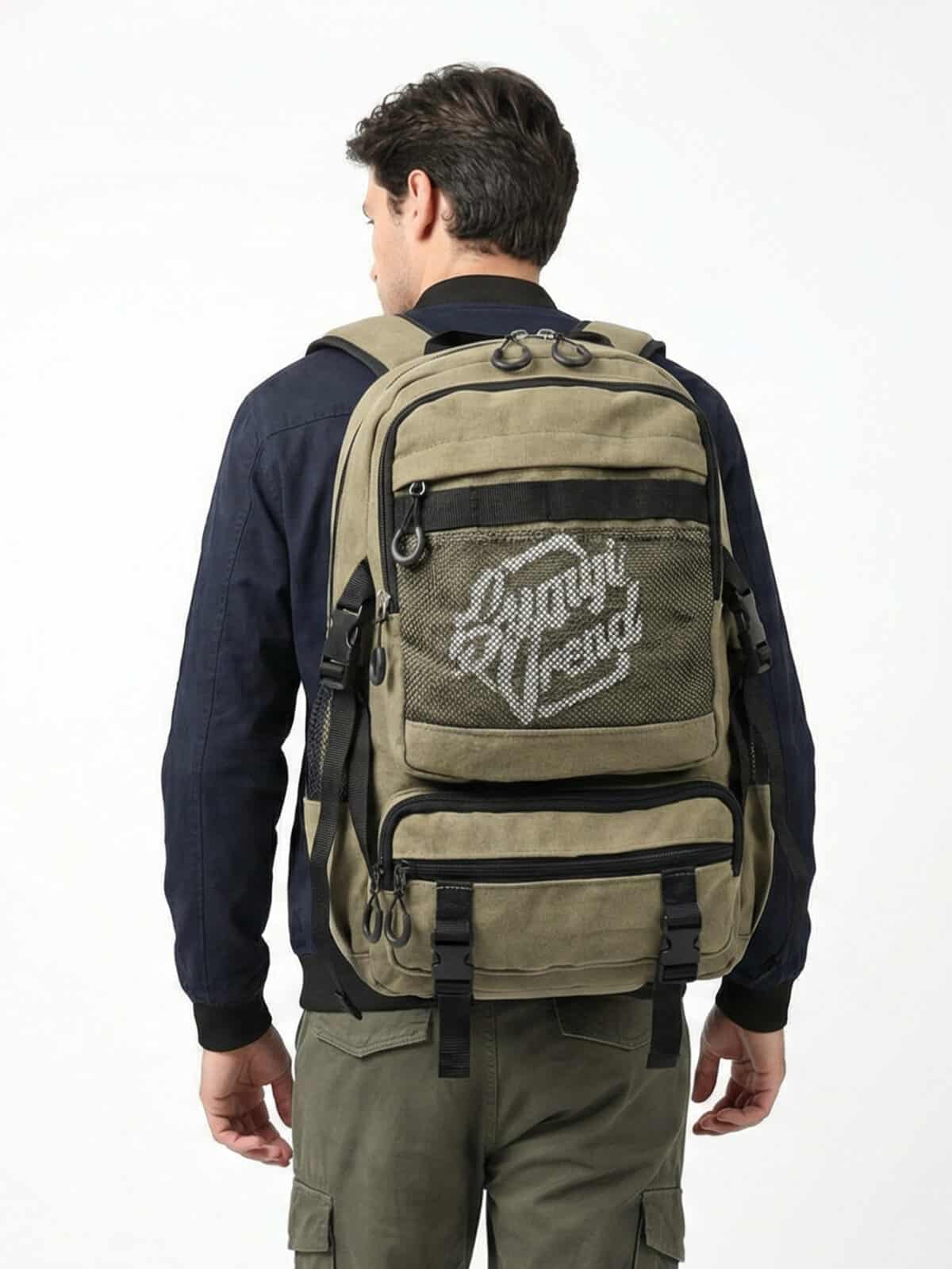 Mochila Streetwear Cargo Vintage Lona Multi Bolsos Aesthetic Grande Unissex Para Escola - Imagem 3