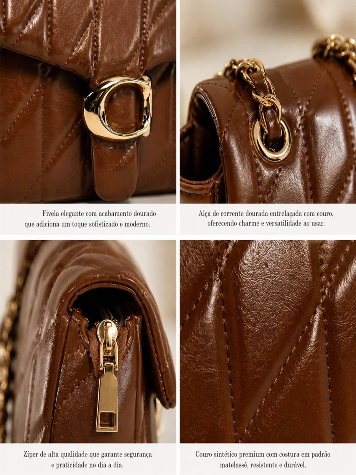 Bolsa Feminina Transversal Matelassê Luxo Alça Corrente Dourada Blogueira - Imagem 4