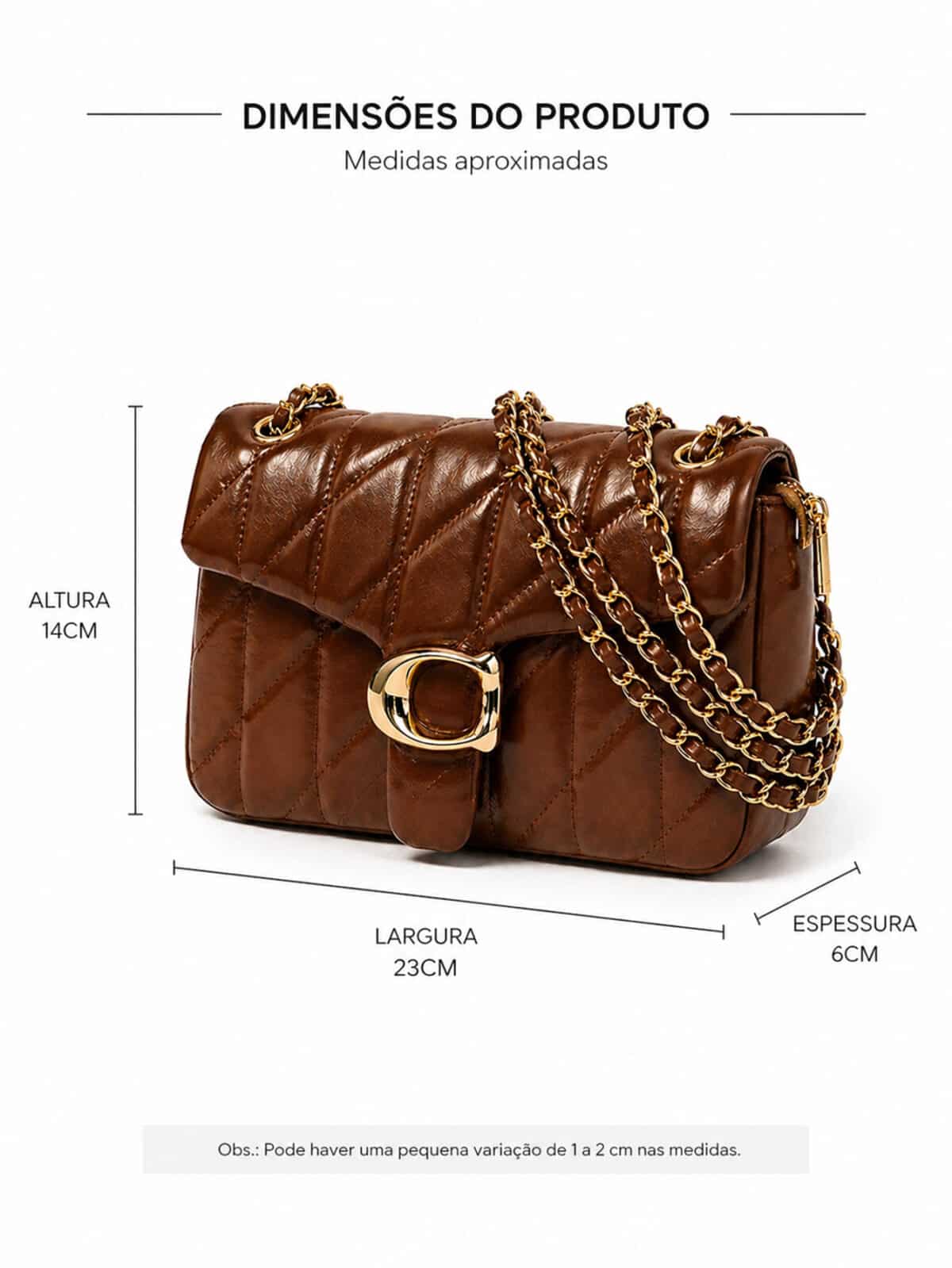 Bolsa Feminina Transversal Matelassê Luxo Alça Corrente Dourada Blogueira - Imagem 8