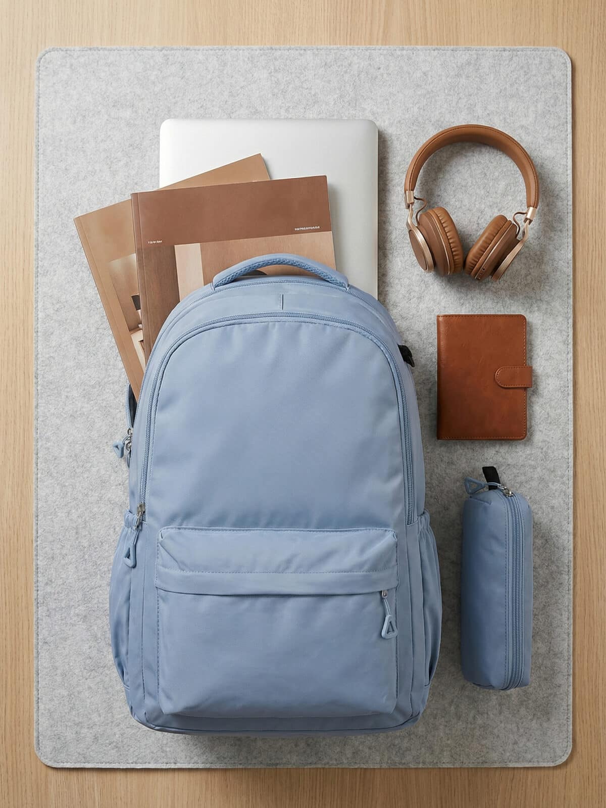 Mochila De Costas Minimalista Aesthetic Grande Capacidade Com Estojo Para Escola e Viagem - Imagem 5