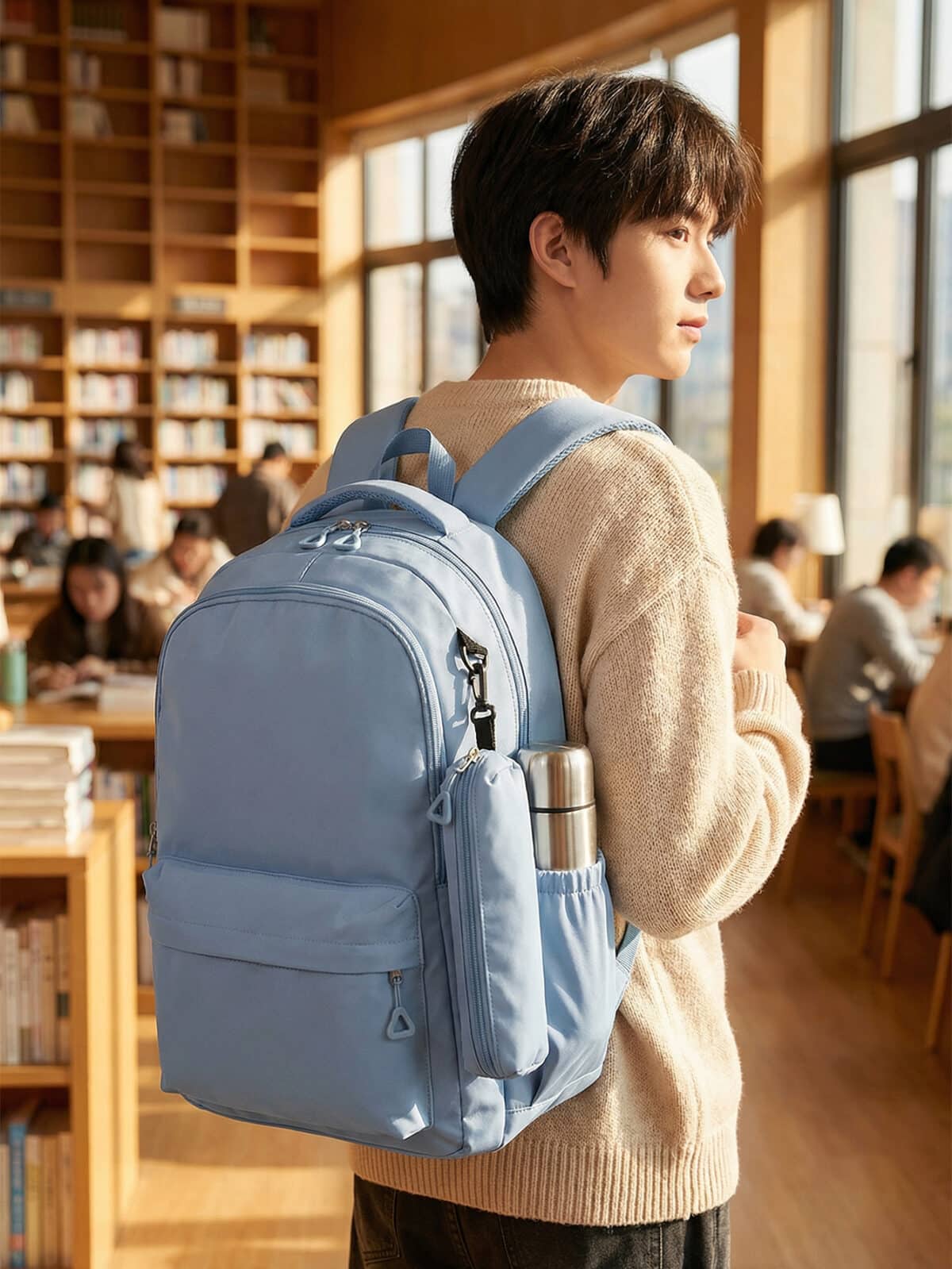 Mochila De Costas Minimalista Aesthetic Grande Capacidade Com Estojo Para Escola e Viagem - Imagem 6