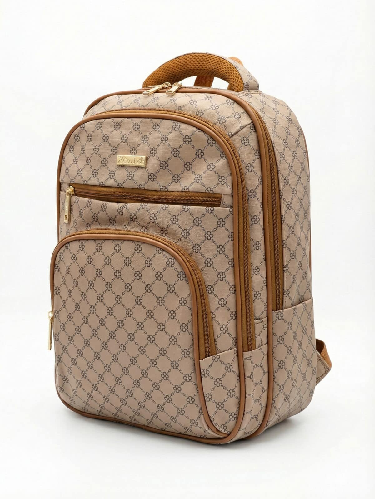 Mochila Vintage Estampa Monograma Elegante Grande Capacidade Casual Chic - Imagem 2