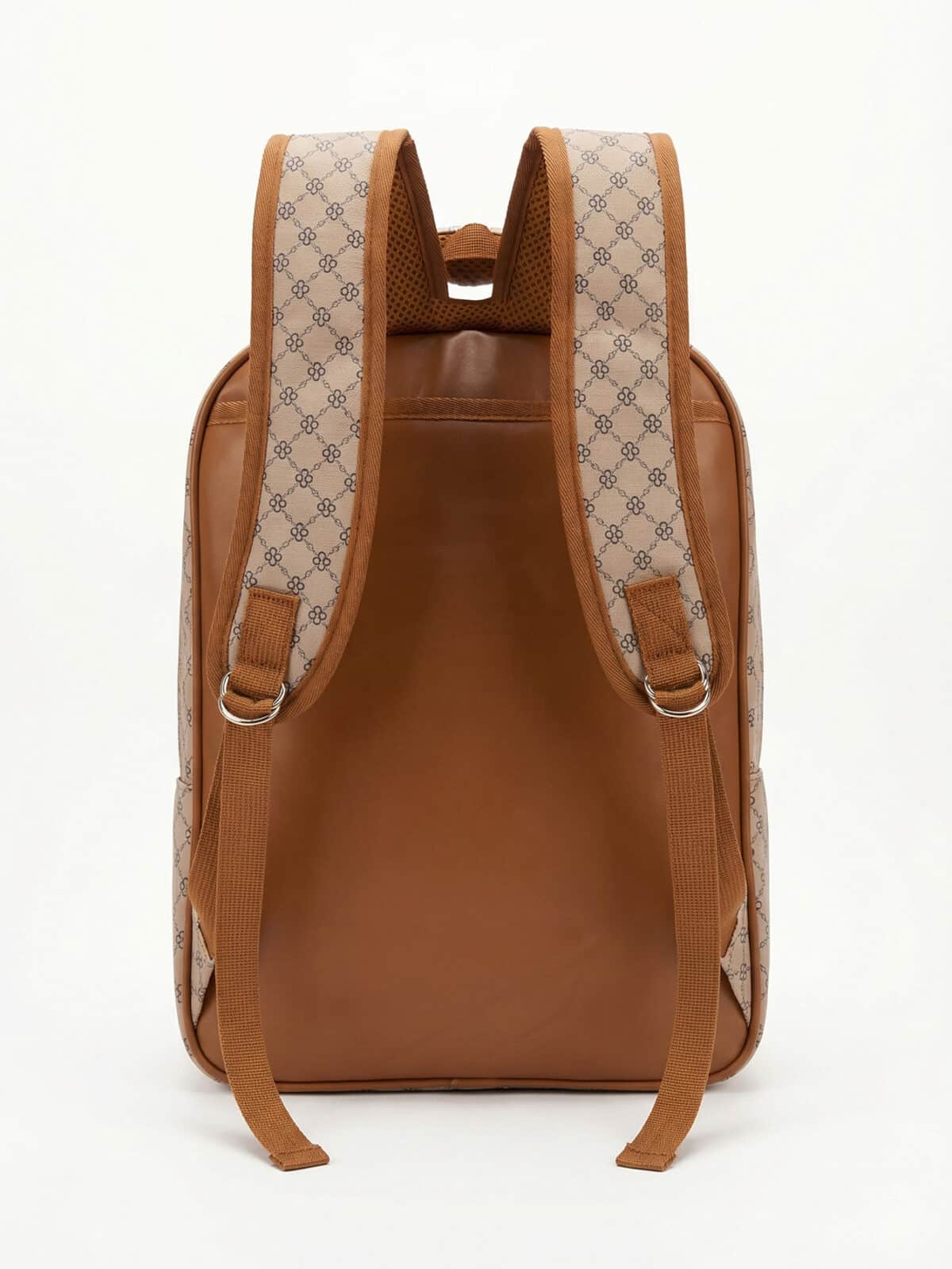Mochila Vintage Estampa Monograma Elegante Grande Capacidade Casual Chic - Imagem 3