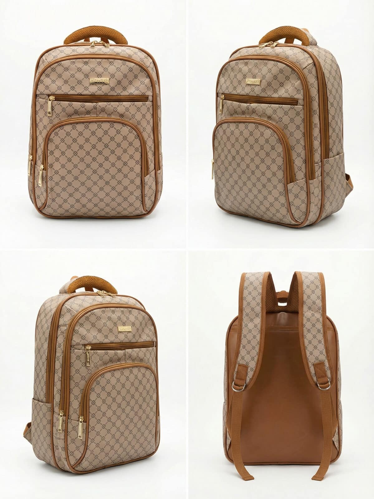 Mochila Vintage Estampa Monograma Elegante Grande Capacidade Casual Chic - Imagem 4