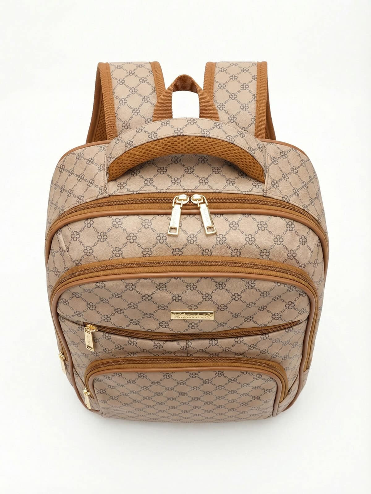 Mochila Vintage Estampa Monograma Elegante Grande Capacidade Casual Chic - Imagem 5