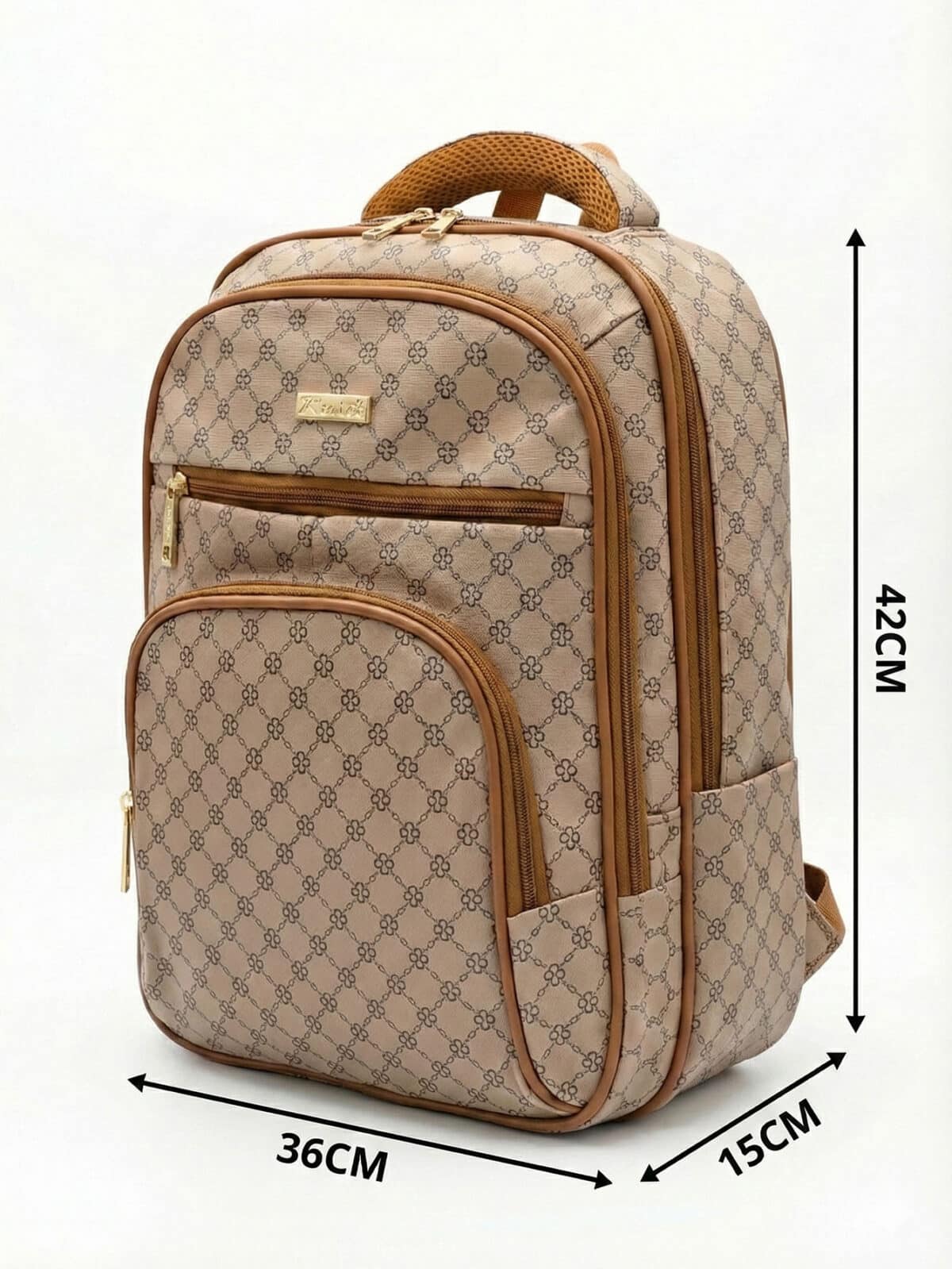 Mochila Vintage Estampa Monograma Elegante Grande Capacidade Casual Chic - Imagem 9