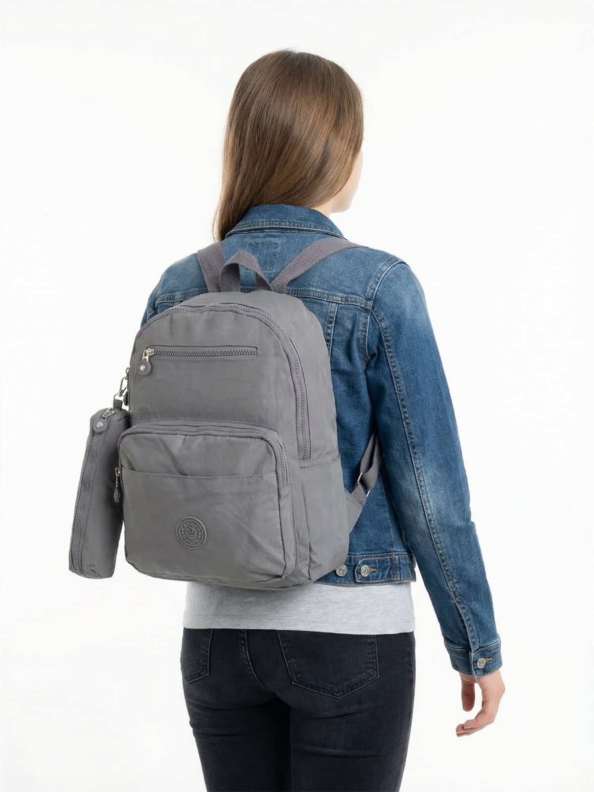 Kit Mochila e Estojo Escolar Juvenil Faculdade Nylon Impermeável Pequena Liso C303 - Imagem 6