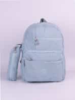 Kit Mochila e Estojo Escolar Juvenil Faculdade Nylon Impermeável Pequena Liso C304