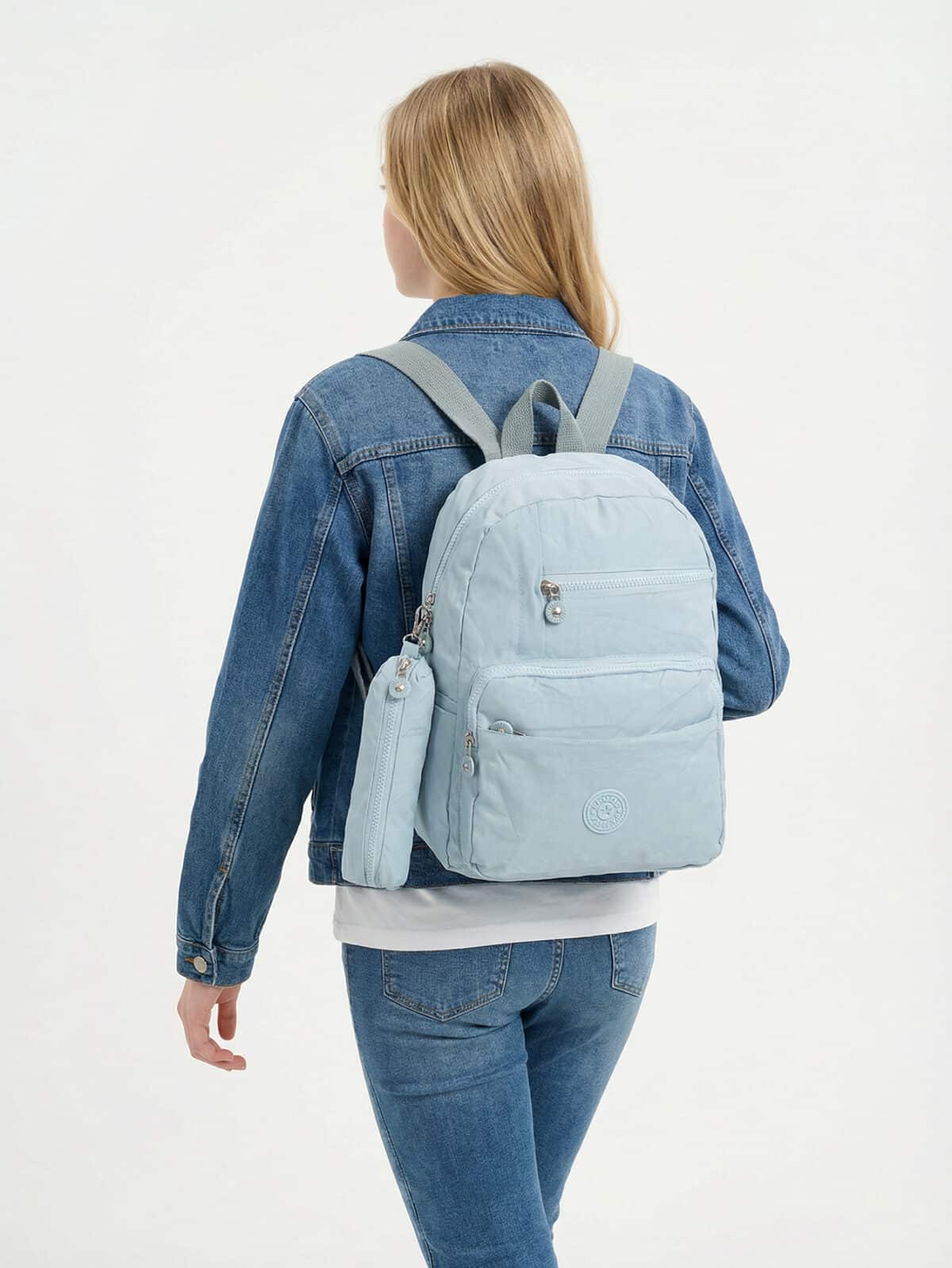 Kit Mochila e Estojo Escolar Juvenil Faculdade Nylon Impermeável Pequena Liso C304 - Imagem 7