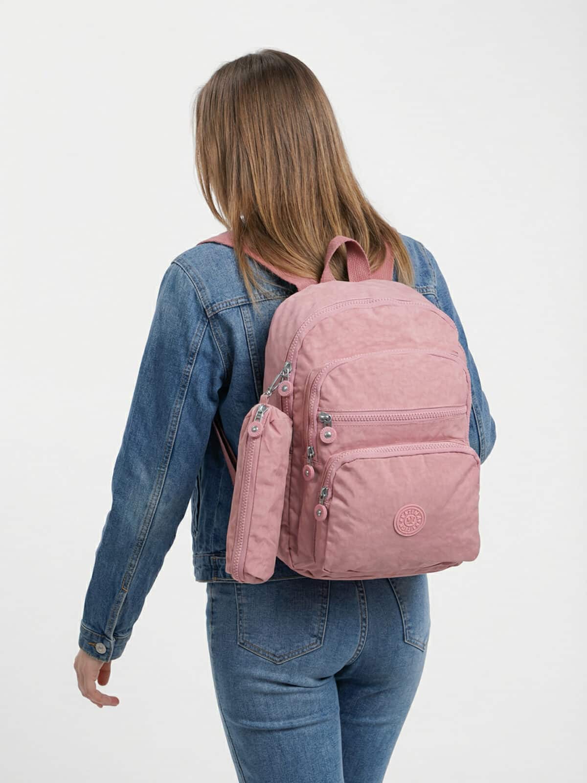 Kit Mochila e Estojo Escolar Juvenil Faculdade Nylon Impermeável Pequena Liso C305 - Imagem 5