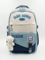 Mochila De Costas Colorblock Lettering Harajuku Grande Capacidade Com Ursinho De Pelúcia