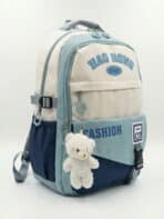 Mochila De Costas Colorblock Lettering Harajuku Grande Capacidade Com Ursinho De Pelúcia - Imagem 2