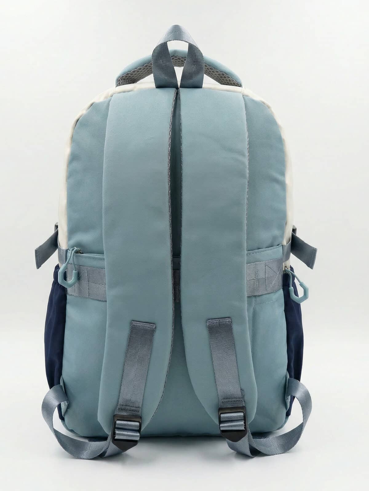 Mochila De Costas Colorblock Lettering Harajuku Grande Capacidade Com Ursinho De Pelúcia - Imagem 3