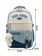 Mochila De Costas Colorblock Lettering Harajuku Grande Capacidade Com Ursinho De Pelúcia - Imagem 7