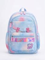 Mochila De Costas Soft Girl Estampa Galáxia Pastel Detalhe Holográfico Multi Bolsos Abertura 180 Graus